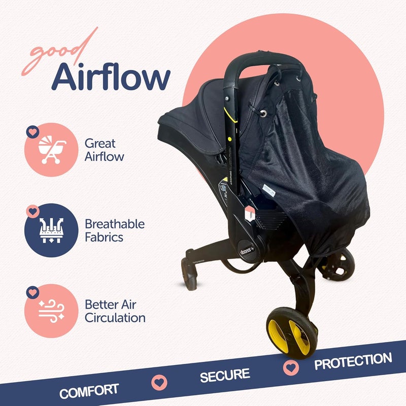 IntiMom Stroller Sun Shade - Universal UV Protection Cover for Strollers Sunshade with See Through, Clip-On Sun Blocker, Sun Shield for Baby, Breathable Adjustable Fit, Full Coverage, M Black - Image 3